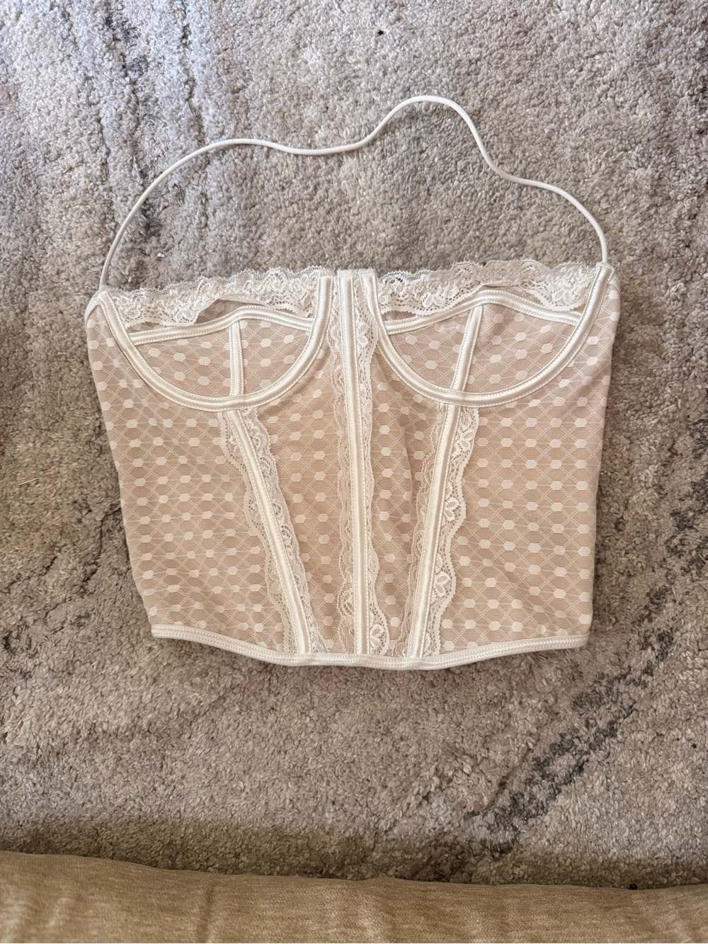 Lace Bustier Crop Top in Soft Nude